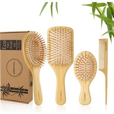 Mey İthalat Debetool Bambu Saç Fırçası ve Tarak Seti Kadınlar Erkekler ve Çocuklar Için, Doğal Bambu Ahşap Geniş Diş Fırçası ve Kuyruk Tarağı - Islak Kuru Kıvırcık Saçlar Için Kürek Dolaşık Açıcı Fırça