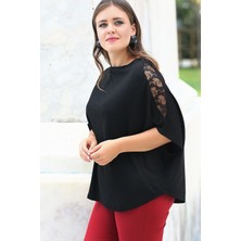 Curvy Trend Büyük Beden Omuz Dantel Yarasa Bluz
