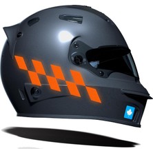 Mey İthalat Floresan Turuncu Damalı Kask Motosiklet Sticker Takımı