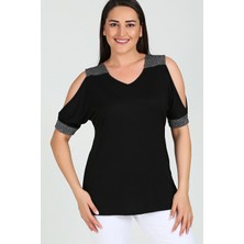 Curvy Trend Büyük Beden Askı Kol Simli Bluz