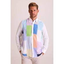 Ysf Erkek Beyaz Regular Fit Uzun Kol Keten Gömlek