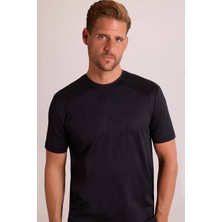 Ysf Erkek Siyah Regular Fit Merserize Pamuk T-Shirt