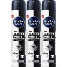 Mey İthalat Nıvea Men Erkek Sprey Deodorant Black&white Invisible Original 200ML, 72 Saat Anti-Perspirant, X3 Adet, Avantajlı Set