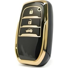 Mey İthalat Autohan Keys Lüx Toyota Corolla Flama x Pack 3 Buton Nano Anahtar Kılıfı Siyah Gold Altın Renk