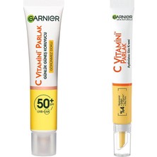 Mey İthalat Garnier C Vitamini Günlük Uv Korumalı Güneş Yüz Kremi SPF50 Görünmez Doku 40ML & C Vitamini Parlak Aydınlatıcı Göz Kremi Cilt Bakım Seti