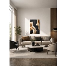 Zera Wall Mdf Tablo Siyah, Krem ve Gold Dalgalı Soyut Tasarım Modern Salon ve Ofis Duvar Dekorasyonu