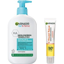 Mey İthalat Garnier Saf&temiz Nemlendiren Temizleyici 250 ml & C Vitamini Parlak Günlük Uv Korumalı Güneş Yüz Kremi SPF50 Işıltılı Doku 40ML Cilt Bakım Seti