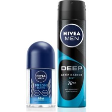Mey İthalat Nıvea Men Erkek Sprey Deodorant Deep Beat 150ML ve Mini Roll-On Fresh Active 25ML Set, Ter Karşıtı Koruma