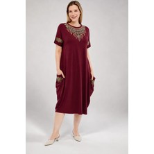 Curvy Trend Büyük Beden Etnik Baskılı Baseni Geniş Kısa Kol Elbise