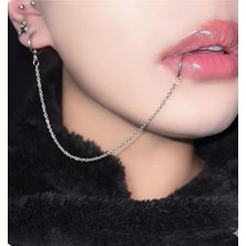 Mey İthalat Deliksiş Fake Dudak Piercing Küpe Zinciri, Gümüş