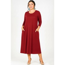 Curvy Trend Büyük Beden Geniş Kesim Uzun Kol Viskon Elbise