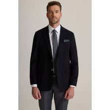 Ysf Erkek Siyah Regular Fit Mono Yaka Puntolu Yün-Kaşmir Karışımlı Blazer Ceket