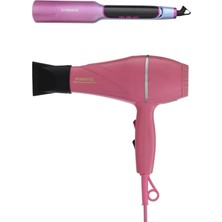 Mey İthalat Powertec TR-501 Profesyonel Pembe Renkli Fön + TR-2830 Iontech Saç Düzleştirici