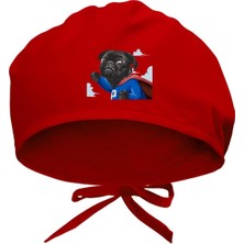 Mey İthalat Tasarım Trend Super Pug Baskılı Cerrahi Bone - Doktor ve Hemşire Bonesi Hastane Bonesi Kırmızı
