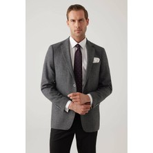 Ysf Erkek Füme Regular Fit Mono Yaka Kışlık Yünlü Ceket