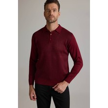 Erkek Bordo Polo Yaka Desenli Triko