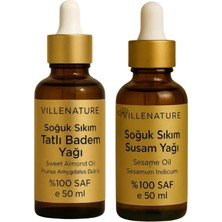 Mey İthalat Cilt ve Saç Bakım Yağı Seti, Soğuk Sıkım Susam ve Tatlı Badem Yağı, %100 Saf ve Doğal, Nemlendirici ve Besleyici, 50ML x 2
