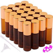 Mey İthalat Maxmau Uçucu Yağlar Için Amber Rulo Şişeler - 24 Paket 5 ml Doldurulabilir Cam Şişeler Paslanmaz Bilyeli