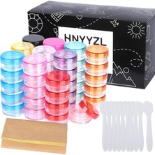 Mey İthalat 50'li Paket Numune Kabı, 5g Boş Kozmetik Kapları Sıvı Losyon Krem Numune Makyaj Saklama Için Plastik Seyahat Tenceresi Kavanozu (10 Renk, 5 Ml), 10 Adet Mini Spatula ve 50 Adet Etiketle