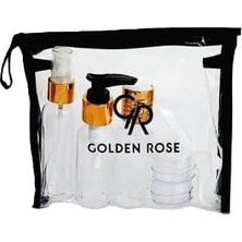 Mey İthalat Golden Rose Seyahat Seti, Şeffaf Detaylı, 4 Parçalı Set, Kozmetik Organizatör, Seyahat Boy