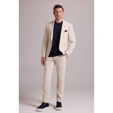 Ysf Erkek Krem Slim Fit Sivri Yaka Takım Elbise