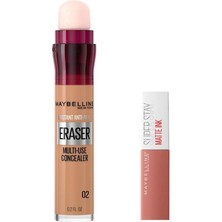 Mey İthalat Maybelline New York Instant Anti Age Eraser Kapatıcı 02 Nude & Mini Super Stay Matte Ink Likit Mat Ruj 65 Seductress Makyaj Seti