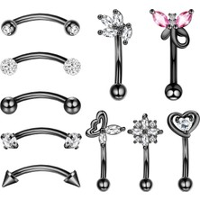Mey İthalat 10 Adet Kaş Piercingi, Takı, Kaş Halkası, 16 G Kavisli Halter Kıkırdak Küpesi, Dudak Göbek Halkaları, Daith Rook Küpe, Helezon Deniz Kabuğu, Tragus Küpe, Kadın ve Erkek Için