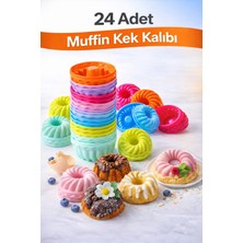 Silvora Silikon Mini Kek Kalıbı, Muffin Kalıbı, Tekrar Kullanılabilir, Yapışmaz-24 Adet