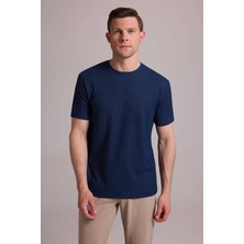 Ysf Erkek Lacivert Desenli Bisiklet Yaka T-shirt