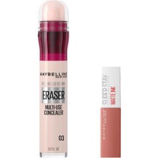 Mey İthalat Maybelline New York Instant Anti Age Eraser Kapatıcı 03 Fair & Mini Super Stay Matte Ink Likit Mat Ruj 65 Seductress Makyaj Seti