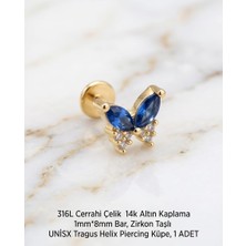 Mey İthalat 316L Cerrahi Çelik Altın Kaplama Tragus Helix Küpe Piercing Kararmaz Alerji Yapmaz Zirkon Taşlı Küpe Bar 8 mm Unisex Tekli Küpe Kadın Erkek Uyumlu Cartilage Kıkırdak Piercing
