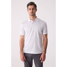 Ysf Erkek Beyaz Regular Fit Polo Yaka Desenli Merserize Tişört