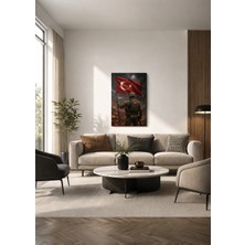 Zera Wall Mdf Tablo Türk Bayrağı Tutan Asker ve Fırtınalı Gökyüzü Temalı Vatansever Salon ve Ofis Duvar Dekorasyonu
