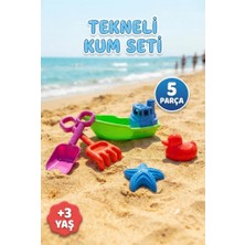 Farbu Oyuncak 5 Parça Eğlenceli Havuz ve Plaj Oyuncağı - Kürek Tırmık ve Kum Kalıplı Tekneli Kum Seti
