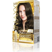 Mey İthalat Maxx Deluxe Gold Serisi 24K Altın Parçacıklı Serum ile 1 Kutu 2 x 50 ml ve Geliştiriciler Saç Boyası (Yoğun Küllü Koyu Kumral 6.11)