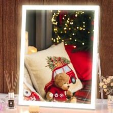 Mey İthalat Işıklı Makyaj Aynası, 10"X12" Hollywood Işıklı Makyaj Aynası, 3 Renkli Işık, Makyaj Masası, Yatak Odası, Giyinme Odası Için Işıklı Ayna, 360° Döndürme, Dokunmatik Kontrol (Beyaz)