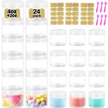 Mey İthalat 113 ml Kapaklı Vücut Yağı Kapları + 2 Oz Küçük Plastik Kaplar (24'lü Set) - Dudak Ovma, Krem, Balçık, El Işi Saklama Için Kapaklı Plastik Kavanozlar