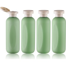 Mey İthalat 7.5oz Kapaklı Şampuan Şişesi, Boş Plastik Sıkma Şişeleri, 4 Adet Seyahat Losyonu Kabı (200ML, Yeşil)
