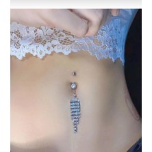 Mey İthalat Çelik Göbek Piercing, Taşlı Sallantılı, Gümüş