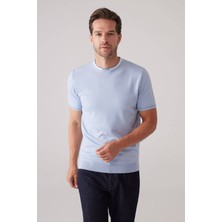 Ysf Erkek Bebe Mavisi Slim Fit Kaşmir Karışımlı Bisiklet Yaka Tişört