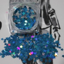 Mey İthalat Tırnak Süsleme Işığı Yansıtan Parıltılı Yıldız Desenli Pul Nail Art Mavi, 21