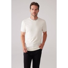 Ysf Erkek Kemik Slim Fit Kaşmir Karışımlı Bisiklet Yaka Tişört