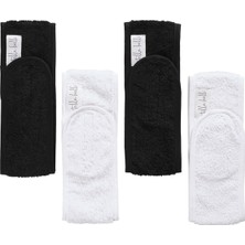 Mey İthalat Saç Bandı | 4lü Set | HAVLU%100 Pamuk | Sporcu Makyaj Bandana, Cırt Bant Biyeli | 2 Siyah & 2 Beyaz