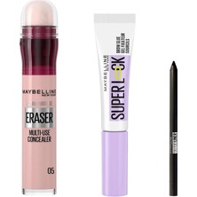 Mey İthalat Maybelline New York Instant Anti Age Eraser Kapatıcı - 05 Brighten & Maybelline New York Super Lock Brow Glue Kaş Sabitleyici Maskara & Maybelline Tattoo Mini Jel Göz Kalemi Hediyeli