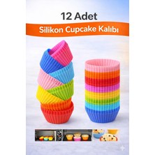 Silvora Silikon Mini Kek Kalıbı, Cupcake Kalıbı, Tekrar Kullanılabilir, Yapışmaz-12 Adet