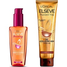 Mey İthalat L’oréal Paris Elseve Mucizevi Yağ Saç Güzelleştirici Krem 150 ml - Kuru ve Sert Saçlar & Elseve Dream Long Mükemmel Düz Pürüzsüzleştirici Serum Saç Bakım Seti