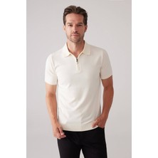 Ysf Erkek Kemik Slim Fit Yarım Fermuarlı Pamuk-Kaşmir Polo Tişört