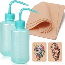 Mey İthalat Dövme Uygulaması Cilt ve Yıkama Şişeleri Kiti 5 Adet 3 mm Kalınlık 7,4 x 5,6 Inç Dövme Cilt Uygulaması ve 2 Adet 250 ml Beyaz Plastik Sıkıştırmalı Şişe Sulama Aletleri Içerir. (Mavi 2 Adet + 5 Adet