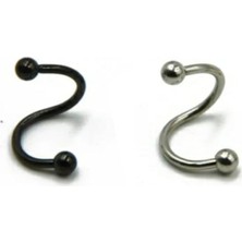 Mey İthalat 2 Adet Spiral Burgu Model Çelik Piercing, Siyah Gümüş