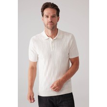 Ysf Erkek Beyaz Slim Fit Dokulu Örme Polo Yaka Tişört